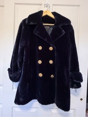 Vintage St. John Faux Fur Double-Breasted Coat